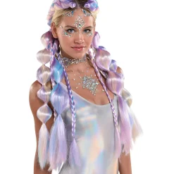 Party City Wigs-Adult Blue, Pink & Purple Bubble Braid Clip-In Extensions, 2Pc - Festival