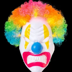 Party City Creepy Clown-Adult Light-Up Angry Clown Plastic Mask With Colorful Wig - Neon Circus