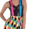 Party City Tutus, Skirts-Adult Neon Harlequin Skirt With Suspenders & Bow Tie - Skater Clown