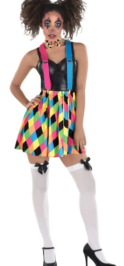 Party City Tutus, Skirts-Adult Neon Harlequin Skirt With Suspenders & Bow Tie - Skater Clown