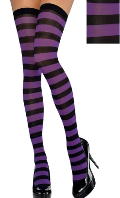 Party City Tights-Adult Purple & Black Thigh-High Stockings