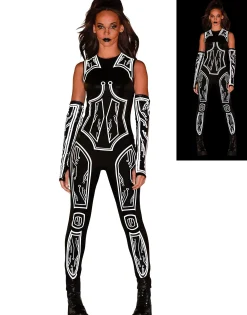 Party City Bodywear-Adult Reflective Black Latex-Look Circuit Board Sleeveless Unitard Catsuit - Cyberpunk
