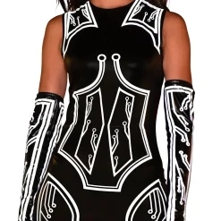 Party City Bodywear-Adult Reflective Black Latex-Look Circuit Board Sleeveless Unitard Catsuit - Cyberpunk