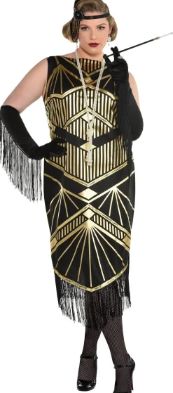 Party City Sexy-Adult Roaring 20S Gold Art Deco Flapper Costume Plus Size