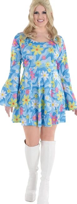 Party City Plus Size Costumes-Adult 60S Flower Print Plus Size Mini Dress