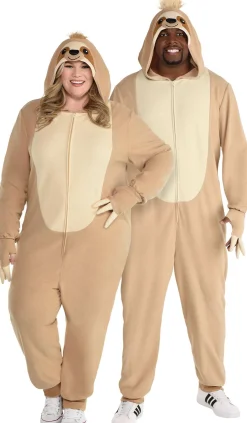 Party City Plus Size Costumes-Adult Sloth One Piece Zipster Costume - Plus Size