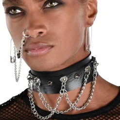 Party City Jewelry-Adult Spiked Dog Collar Choker With Chains - Punk