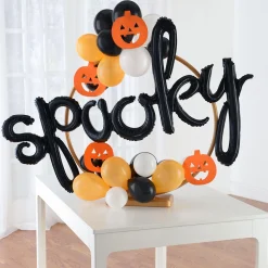 Party City Balloons|Air-Filled Orange, Black & White Spooky Halloween Tabletop Or Hangable Balloon Hoop Kit