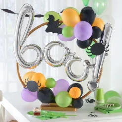 Party City Balloons|Air-Filled Orange, Black, Green & Purple Boo Halloween Tabletop Or Hangable Balloon Hoop Kit