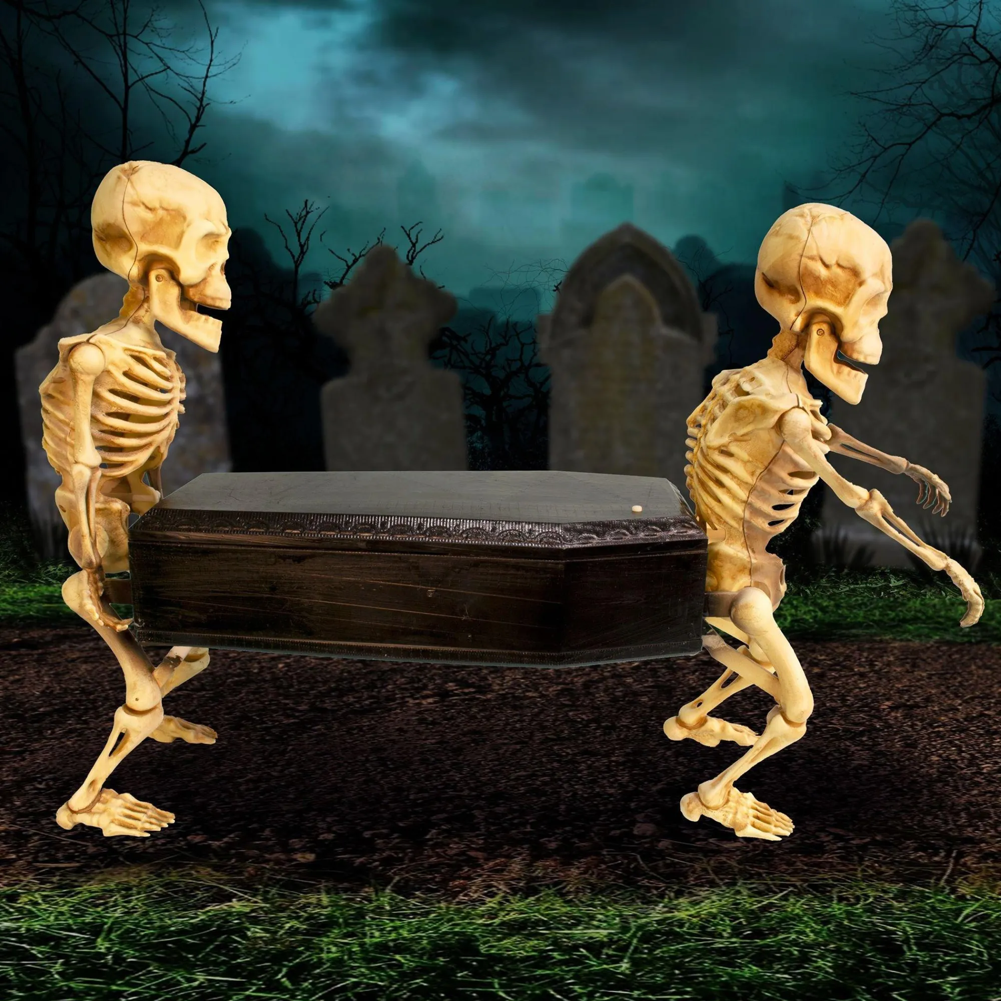 Party City Animatronics|Animatronic Coffin-Carrying Skeletons With Music, 22.5In X 17.3In - Halloween Decoration