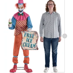 Party City Animatronics|Animatronic Light Up Talking Neon Ice Cream Clown, 6Ft