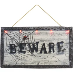 Party City Home Décor|Animatronic Light-Up Beware Plastic & Metal Sign, 18.5In X 10.6In - Halloween Decoration