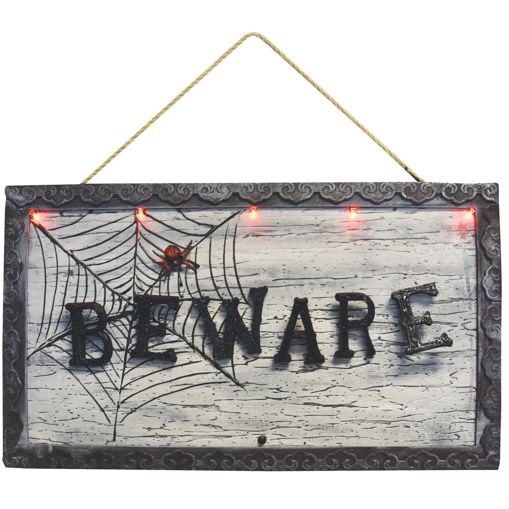 Party City Home Décor|Animatronic Light-Up Beware Plastic & Metal Sign, 18.5In X 10.6In - Halloween Decoration