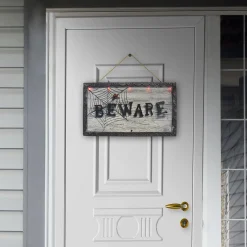 Party City Home Décor|Animatronic Light-Up Beware Plastic & Metal Sign, 18.5In X 10.6In - Halloween Decoration