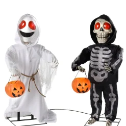 Party City Animatronics|Animatronic Light-Up Talking Ghost & Skeleton Trick-Or-Treaters Decoration, 21In X 36In