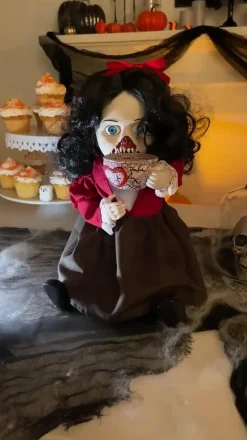 Party City Table Décor & Centerpieces|Animatronic Light-Up Talking Zombie Doll With Tea Cup Plastic & Fabric Decoration, 11In X 12In