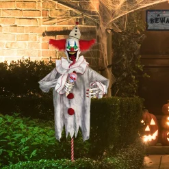 Party City Yard Stakes & Signs|Animatronic Light-Up Talking Ice Scream Clown Yard Stake, 7.5Ft - Halloween Decoration