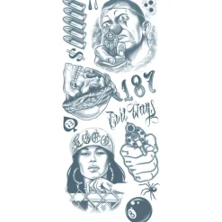Party City Makeup-Black & Gray-Style Thug Temporary Tattoos, 12Pc