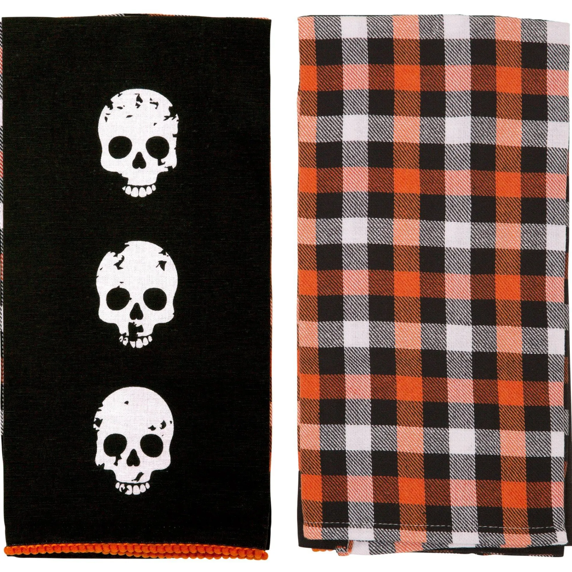 Party City Table Décor & Centerpieces|Black & Orange Skulls & Buffalo Plaid Fabric Kitchen Towels, 18In X 28In, 2Ct