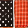 Party City Home Décor|Black & Orange Skulls & Plaid Fabric Kitchen Towels, 18In X 28In, 2Ct