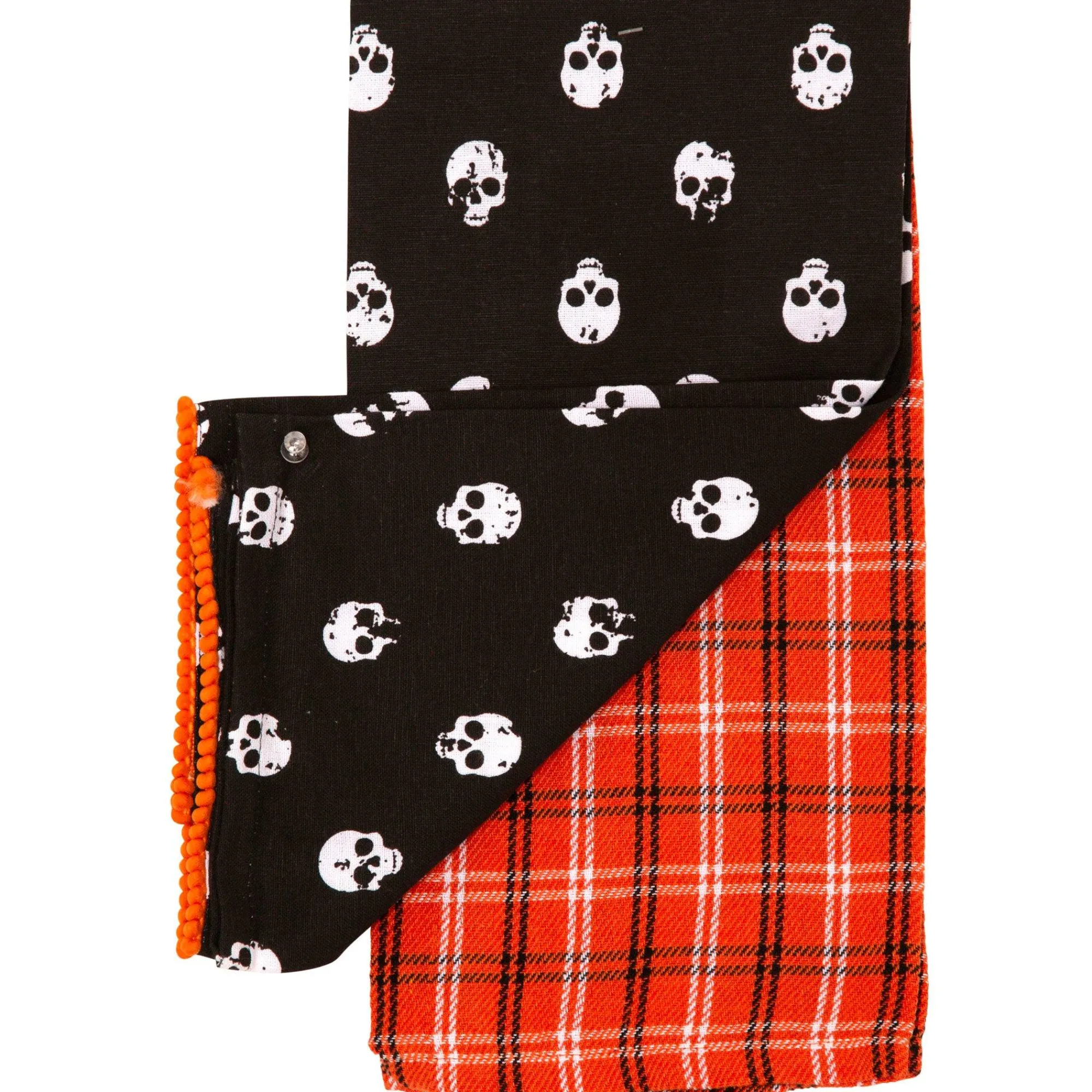 Party City Home Décor|Black & Orange Skulls & Plaid Fabric Kitchen Towels, 18In X 28In, 2Ct