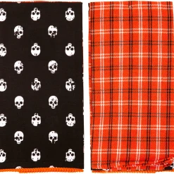 Party City Table Décor & Centerpieces|Black & Orange Skulls & Plaid Fabric Kitchen Towels, 18In X 28In, 2Ct