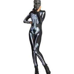 Party City Bodywear-Black & White Skeleton Catsuit With Butterflies For Adults