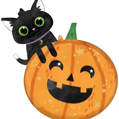 Party City Balloons|Black Cat & Pumpkin Halloween Foil Balloon, 24In X 29In