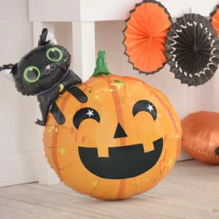 Party City Balloons|Black Cat & Pumpkin Halloween Foil Balloon, 24In X 29In