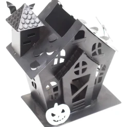 Party City Home Décor|Black Crooked Haunted House Metal Tea Light Candle Holder, 6.5In - Halloween Decoration