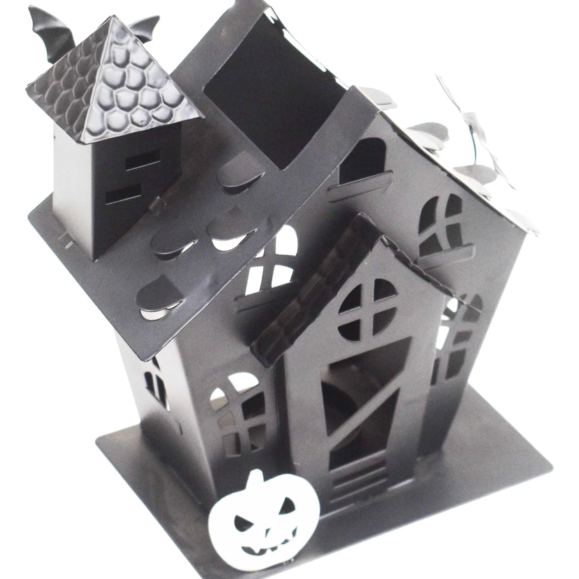 Party City Home Décor|Black Crooked Haunted House Metal Tea Light Candle Holder, 6.5In - Halloween Decoration