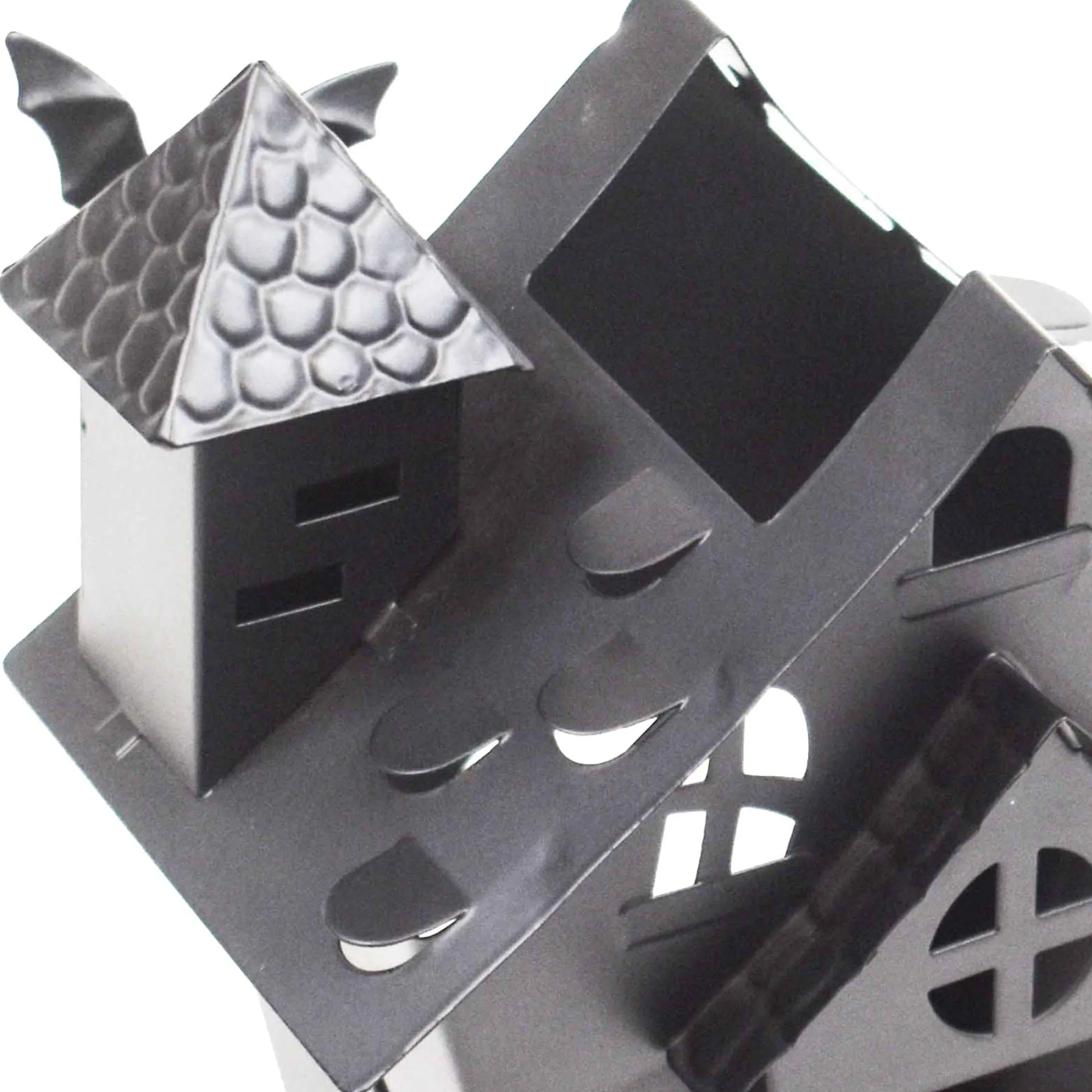 Party City Home Décor|Black Crooked Haunted House Metal Tea Light Candle Holder, 6.5In - Halloween Decoration