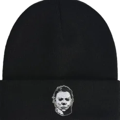 Party City Hats-Black Embroidered Michael Myers Mask Acrylic Knit Beanie - Halloween 2