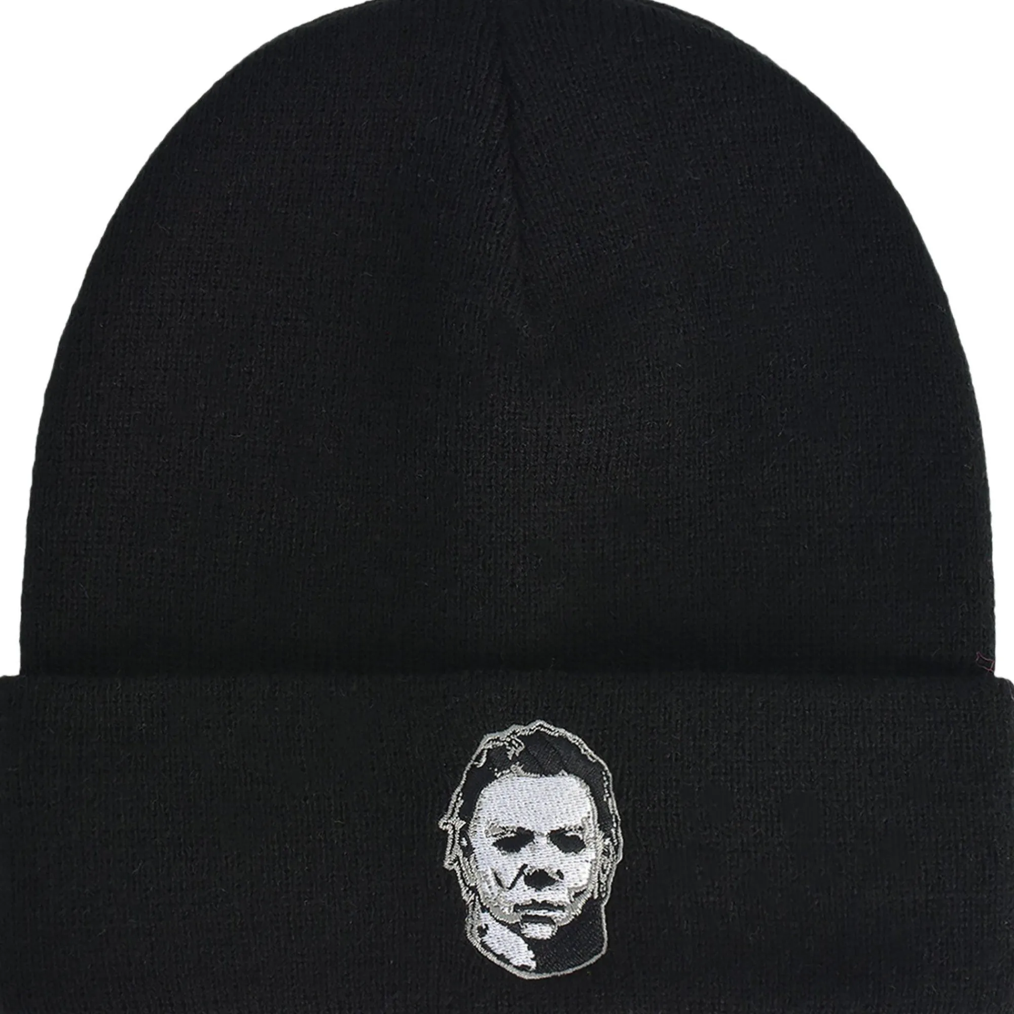 Party City Hats-Black Embroidered Michael Myers Mask Acrylic Knit Beanie - Halloween 2