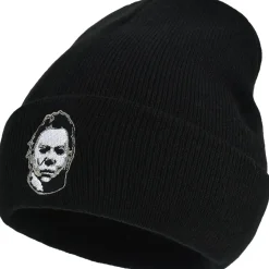 Party City Hats-Black Embroidered Michael Myers Mask Acrylic Knit Beanie - Halloween 2