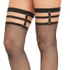 Party City Tights-Black Fishnet Stockings With Strappy Vinyl Garters For Adults