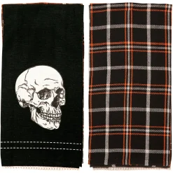 Party City Table Décor & Centerpieces|Black Large Skull & Plaid Fabric Kitchen Towels, 18In X 28In, 2Ct