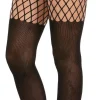 Party City Tights-Black Opaque Pantyhose For Adults With Fishnet Thigh