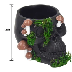 Party City Home Décor|Black Resin & Moss Skull & Mushroom Planter, 7.25In