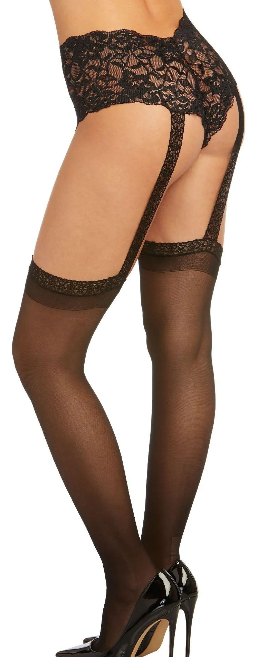 Party City Tights-Black Sheer Pantyhose For Adults With Lace Shorts & Garter
