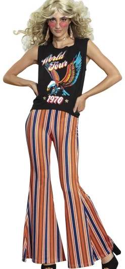 Party City Tights-Blue & Orange Striped Bell Bottom Pants For Adults