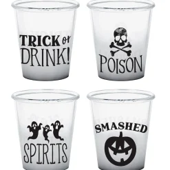 Party City Spiderweb Night|Classic Black & White Halloween Plastic Shot Glasses, 1.5Oz, 4Ct