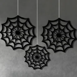 Party City Decorations|Classic Black & White Spiderweb Die-Cut Paper Fan Decorations, 3Ct