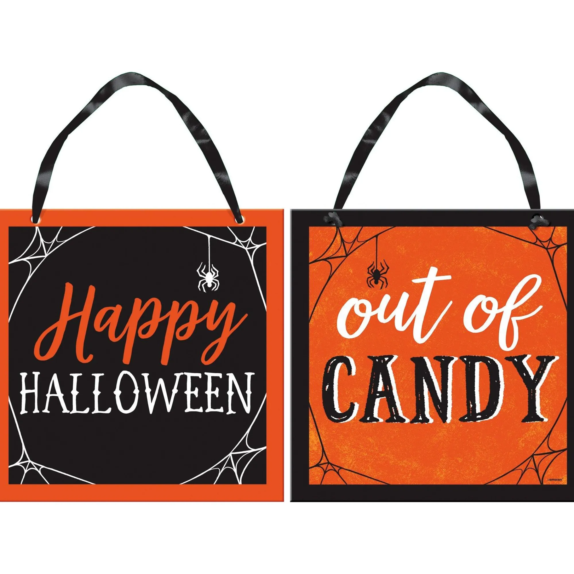 Party City Decorations|Classic Orange & Black Halloween Out Of Candy Reversible Fiberboard Sign, 12In X 12In