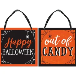 Party City Window & Wall Décor|Classic Orange & Black Halloween Out Of Candy Reversible Fiberboard Sign, 12In X 12In