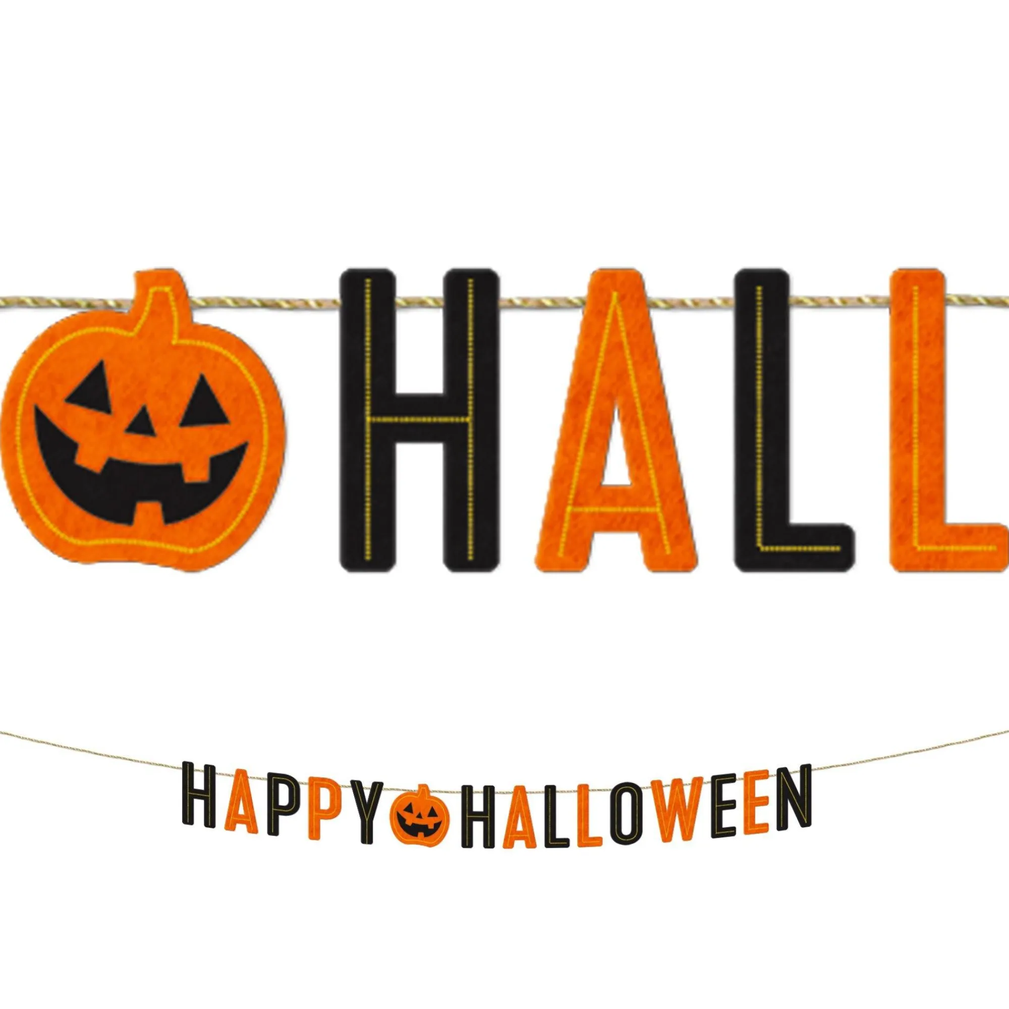Party City Window & Wall Décor|Classic Orange & Black Happy Halloween Felt Letter Banner, 5.5Ft