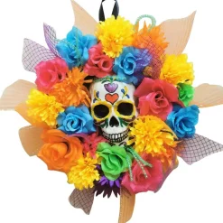 Party City Home Décor|Colorful Floral Calavera Day Of The Dead Wreath, 17In
