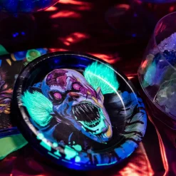 Party City Creepy Carnival|Creepy Carnival Black Light Reactive Paper Dessert Plates, 6.75In, 20Ct