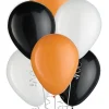 Party City Balloons|15Ct, 11In, Halloween 3-Color Mix Latex Balloons - Black, Orange, & White