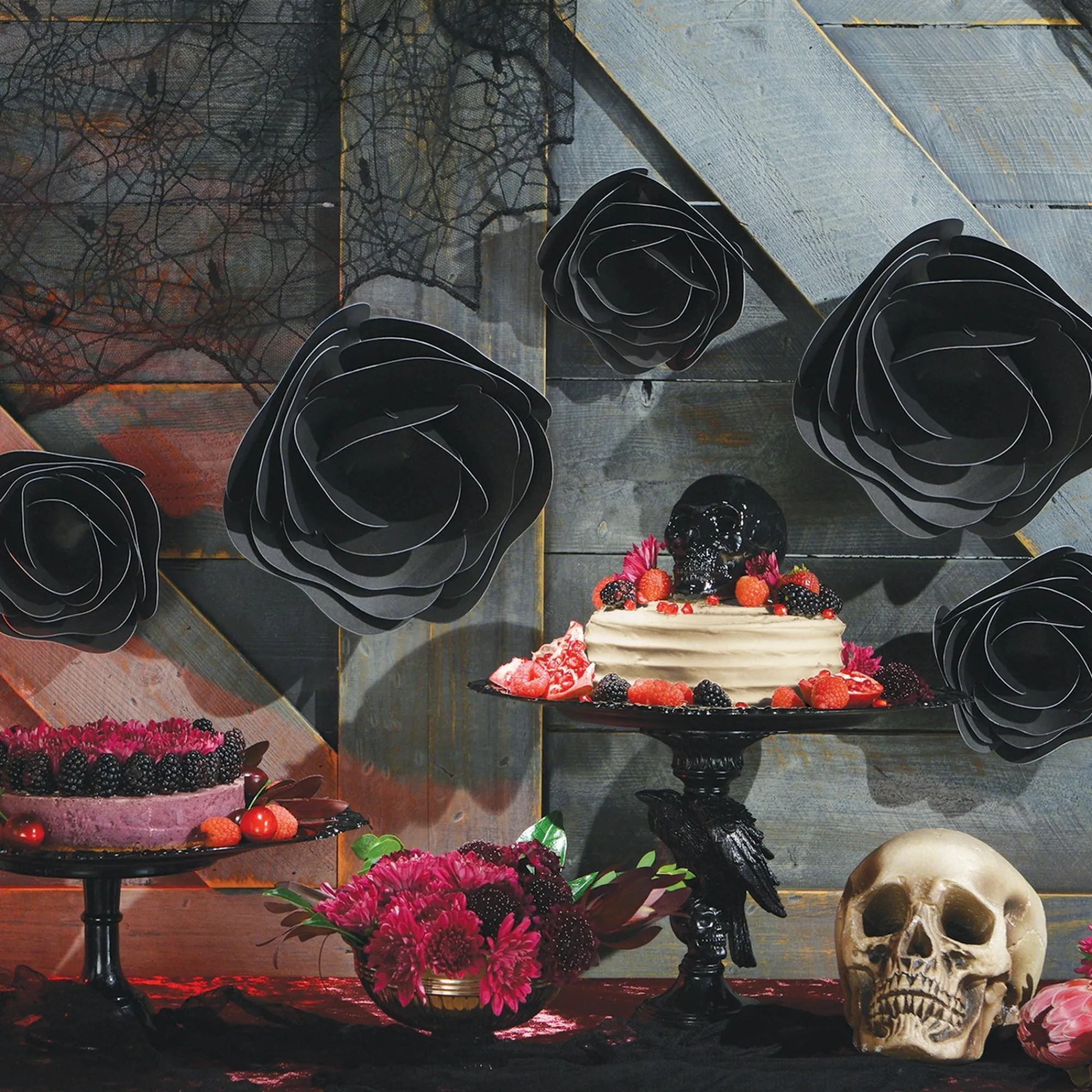 Party City Window & Wall Décor|3D Black Rose Floral Cutouts, 5Ct